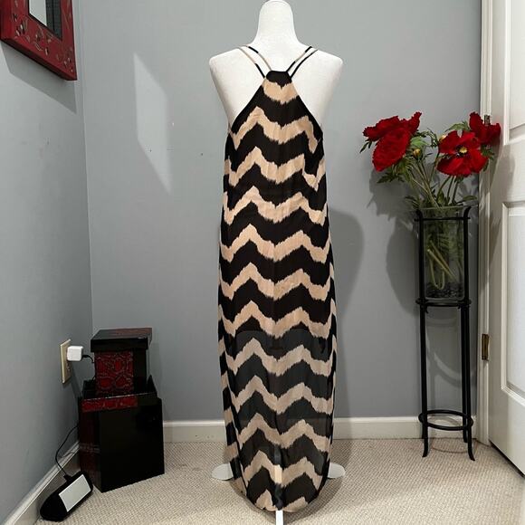 NEW Amber Blue Two Tone Contrast Striped Hi Lo Spaghetti Strap Maxi Dress S NWT - Picture 3 of 15